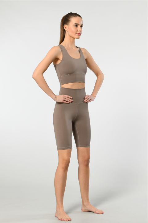 Yüksek Bel Esnek Kadın Bisikletçi Taytı Türen 3704 - Vizon