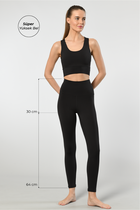 Süper Yüksek Bel Kadın Tayt Somon Polyamid Elastan Türen 3703 - Siyah