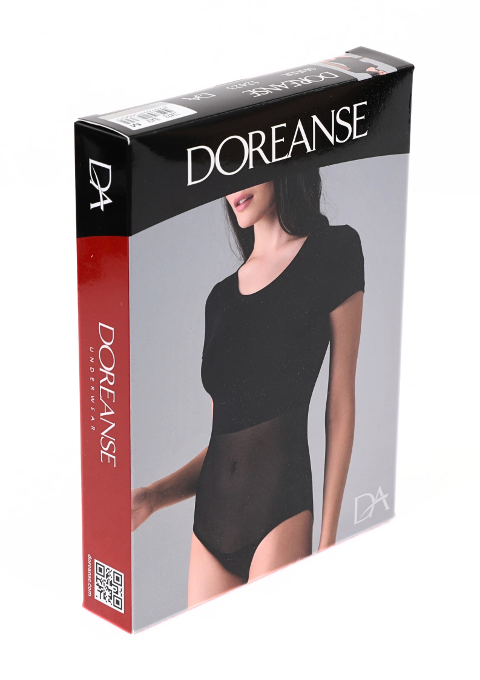 Tül Detaylı Kısa Kol Bodysuit Siyah Doreanse 12423 - Siyah