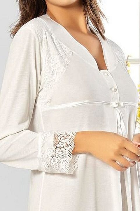 A Kesim Pamuklu Uzun Kollu Hamile Gecelik XSES 2550 - 2