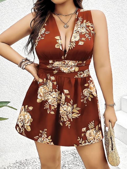 Fuşya Çiçekli Mini Kadın Elbise Pink Night 6640