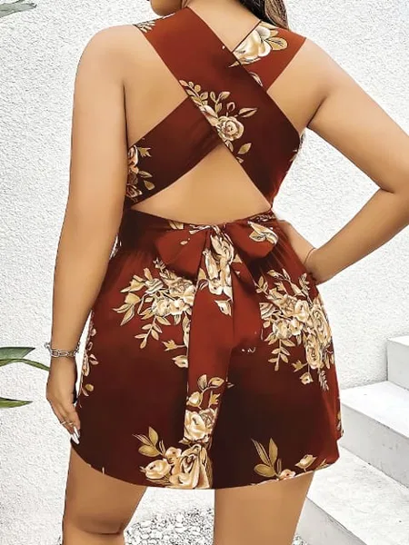Fuşya Çiçekli Mini Kadın Elbise Pink Night 6640 - Kahverengi
