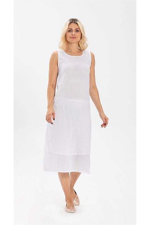 Kalın Askılı Uzun Viskon Elbise Kombinezon İMER 3164 - Beyaz