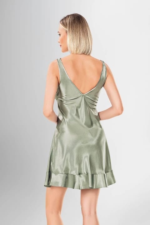 Kalın Askılı Lila Kısa Gecelik Sabahlık Takımı Ahu 1924 - Yeşil