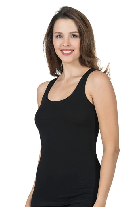 Kalın Askılı Pamuklu Likralı Esnek Kadın Atlet Özkan 23320 - Siyah