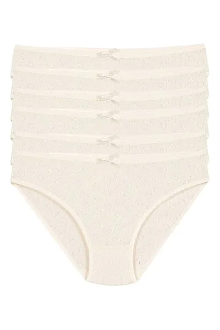 Yüksek Bel Pamuk Kadın Bikini Külot Ekru 6'lı Paket Yıldız 3577 - Ekru