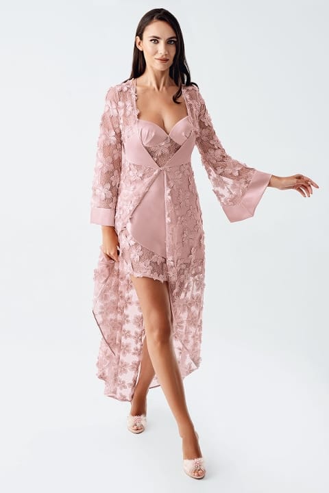 Kaplı Çapraz Askılı Saten Gecelik Takımı Siyah-Gri İmaj 2410