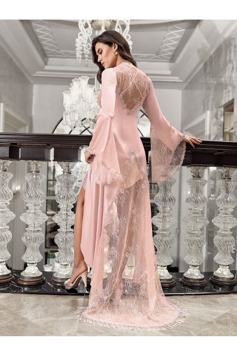 Kaplı Püsküllü Dantel Saten Gecelik Takımı Bordo İmaj 3201 - 2