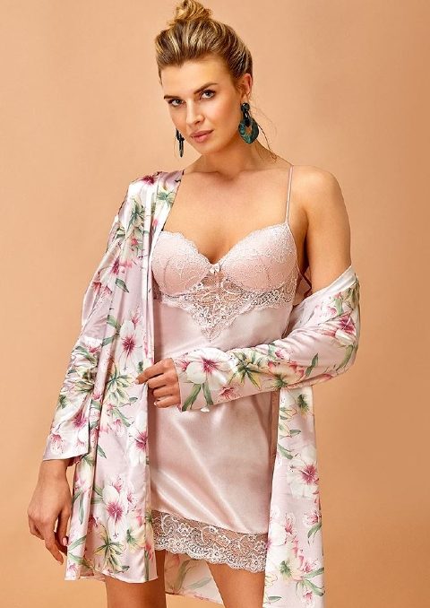 Kaplı Pudra Desenli Kadın Gecelik Takım Nurteks 5352