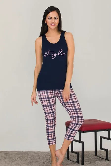 Kapri Askılı Lacivert Pijama Takımı Lady 12030 - Lacivert