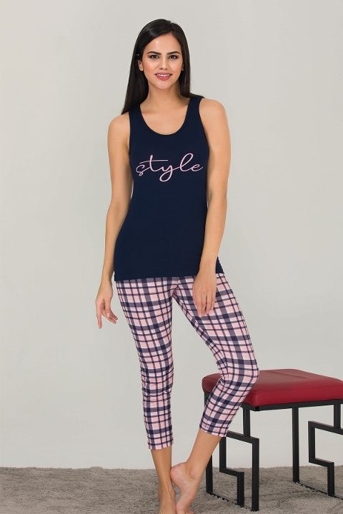 Kapri Askılı Lacivert Pijama Takımı Lady 12030 - Lacivert