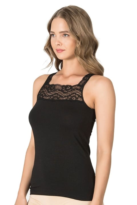 Modal Pamuklu Kare Yaka Atlet Özkan 25594 - Siyah