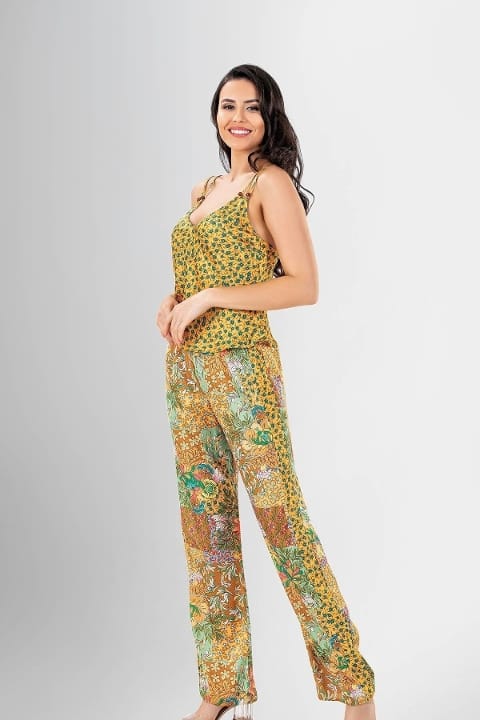 Karışık Desenli Lila 3'lü Pijama Sabahlık Takımı Ahu 1942