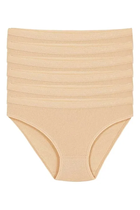 Yüksek Bel Pamuk Bikini Külot 6'lı Paket Yıldız 3720 - Ten