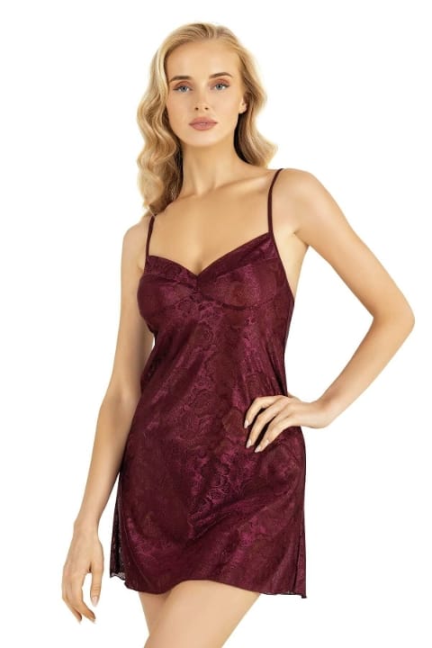 Kendinden Desenli Kısa Saten Gecelik Ahu 8219