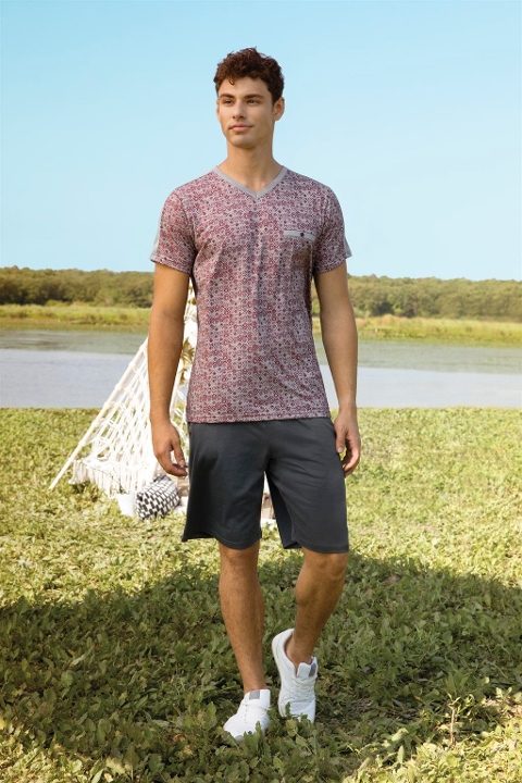 Doreanse Desenli Kısa Kollu V Yaka Şort T-Shirt Pijama Takımı Doreanse 4753