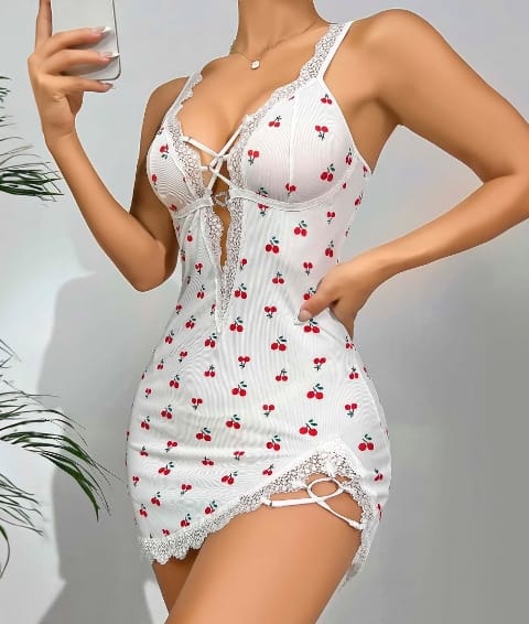 Kiraz Desenli Dantel Kenarlı Fantezi Body Lily Bianca 13009 - 2