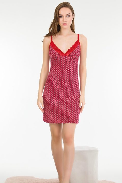 Pamuklu Kırmızı Askılı Kadın Kısa Gecelik Lady 6187 - Kırmızı