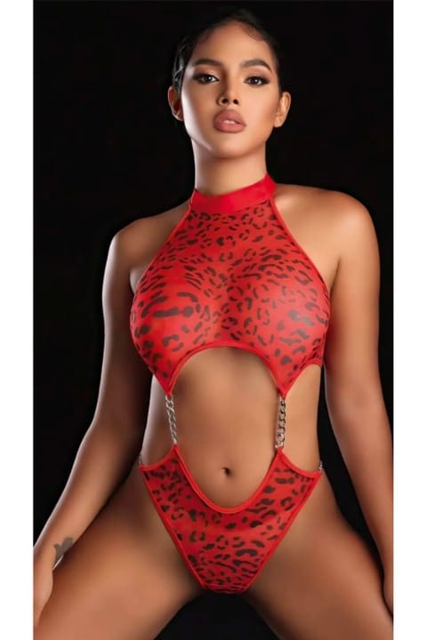 Ruselin Boyun Bağlamalı Leopar Desenli Body Ruselin 2003 - Görsel 4