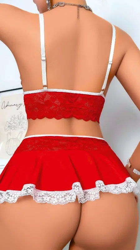Kırmızı Dantel Detaylı Tek Parça Body Lily Bianca 139 - Kırmızı