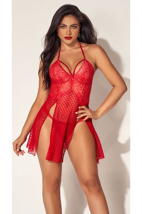 Kırmızı Dantelli Tek Parça Gecelik For Dreams 8604