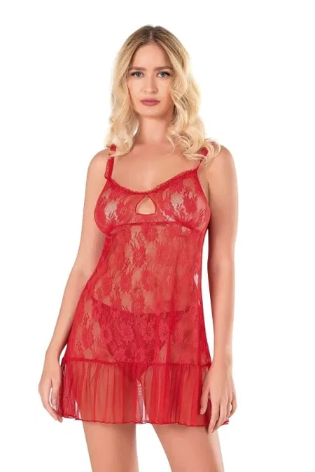 Kırmızı Tül Fantezi Body Tek Parça Ahu 4144 - Kırmızı
