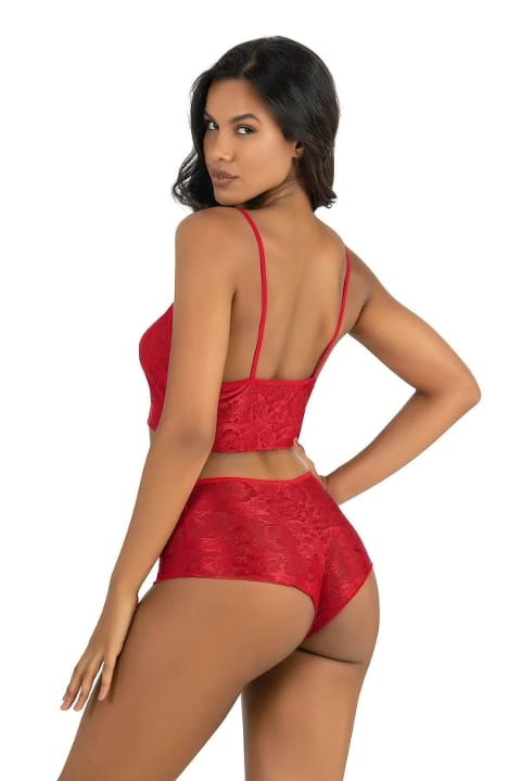 Kırmızı Dantel Detaylı Saten Şort Takımı Ahu 9218 - Kırmızı