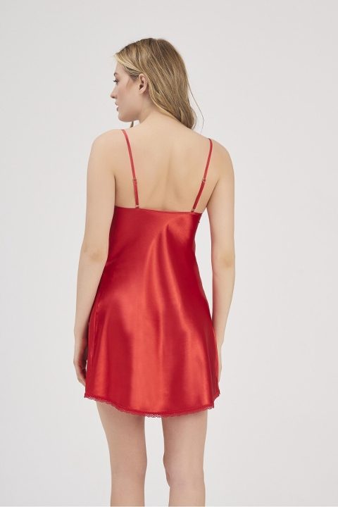 Kırmızı Saten Gecelik Dantel Biye Moonlight 329 - Kırmızı
