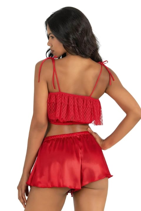 Kırmızı Saten Dantel Şort Takım Ahu Lingerie 9206 - Kırmızı