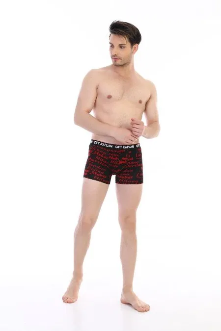 Kırmızı Yazı Desenli Pamuklu Elastan Erkek Boxer Çift Kaplan 796 - Görsel