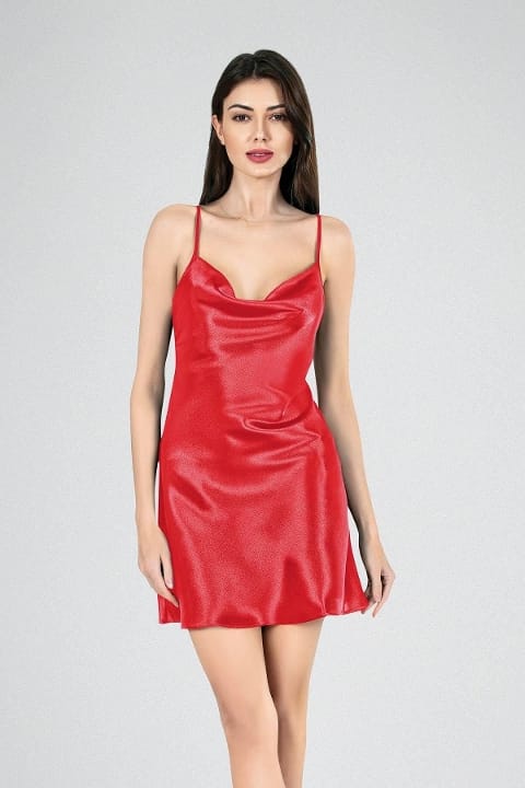 Kısa Gecelik Degaje Kırmızı Ahu 7740