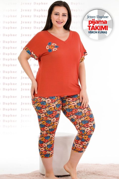 Kısa Kol Kapri Pijama Takımı Kırmızı Lady 10680 - Kırmızı