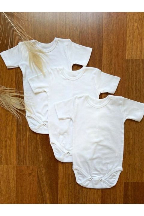 Pamuklu Beyaz Kısa Kollu Bebek Zıbın Arma Yıldız 5560