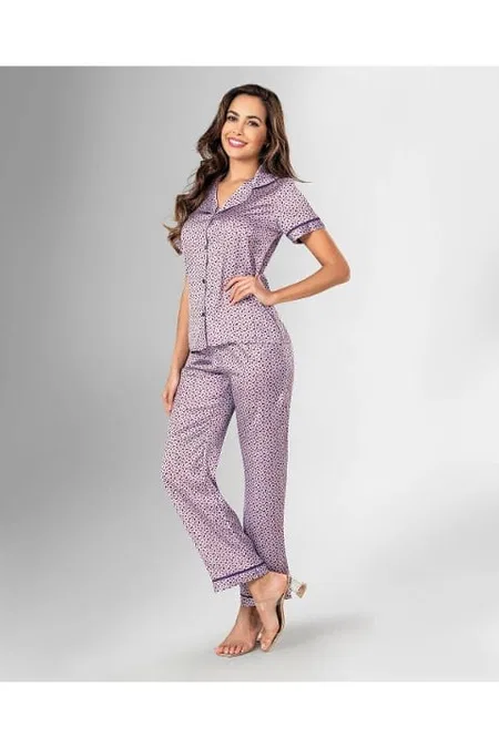 Düğmeli Kısa Kollu Lacivert Pijama Takımı Ahu 1830 - Lacivert