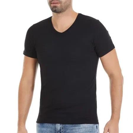 Pamuk Modal Kısa Kollu T-Shirt Yıldız 151 - Siyah