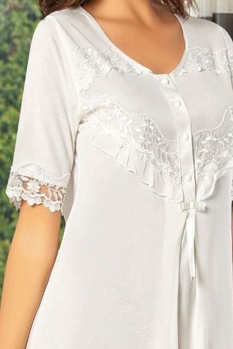 A Kesim Düğmeli Kısa Kollu Lohusa Gecelik XSES 2555 - 2