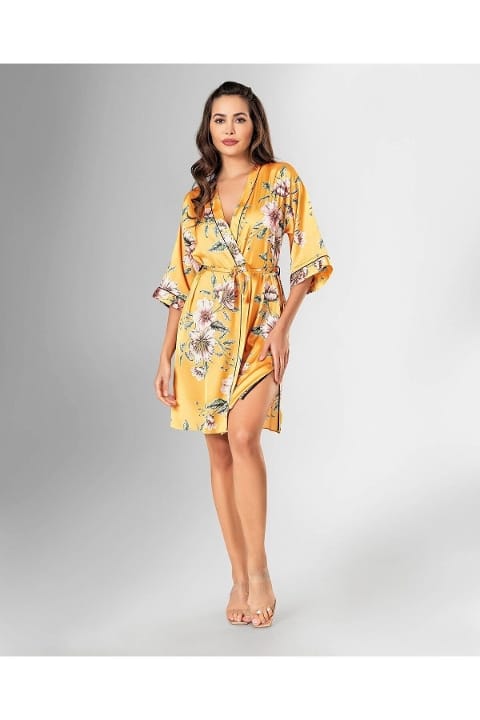 Kısa Kollu Çiçek Desenli Sabahlık Pijama Takımı Ahu 1874