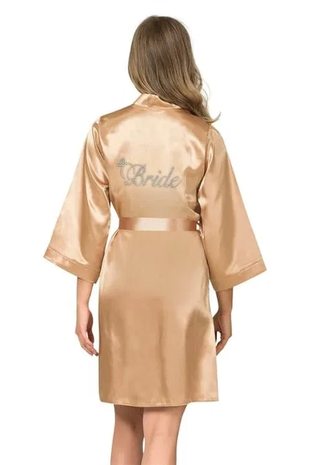 Kısa Saten Bride Sabahlık Bej Ekru Ahu 7600 - Altın