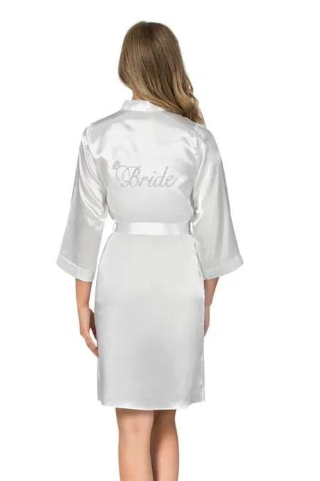 Kısa Saten Bride Sabahlık Bej Ekru Ahu 7600 - Beyaz