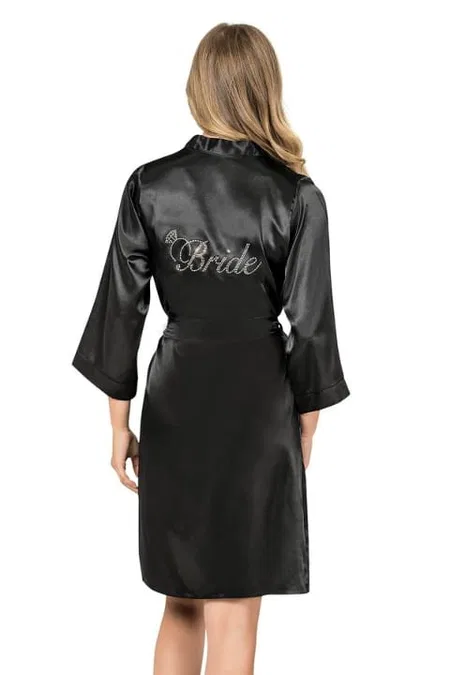 Kısa Saten Bride Sabahlık Bej Ekru Ahu 7600 - Siyah