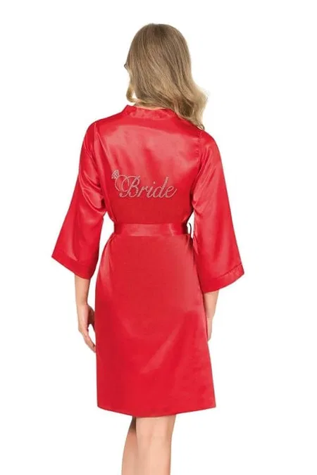 Kısa Saten Bride Sabahlık Bej Ekru Ahu 7600 - Kırmızı