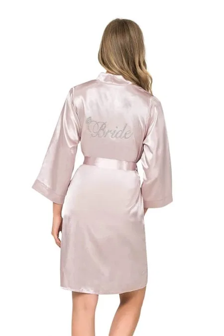 Kısa Saten Bride Sabahlık Bej Ekru Ahu 7600 - Pudra