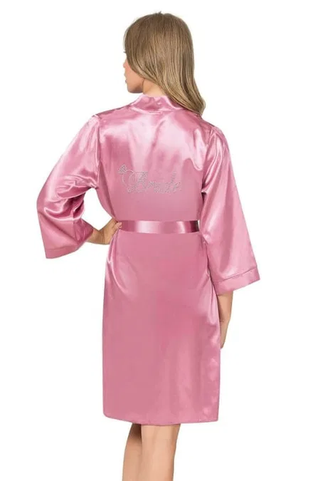 Kısa Saten Bride Sabahlık Bej Ekru Ahu 7600 - Gül Kurusu