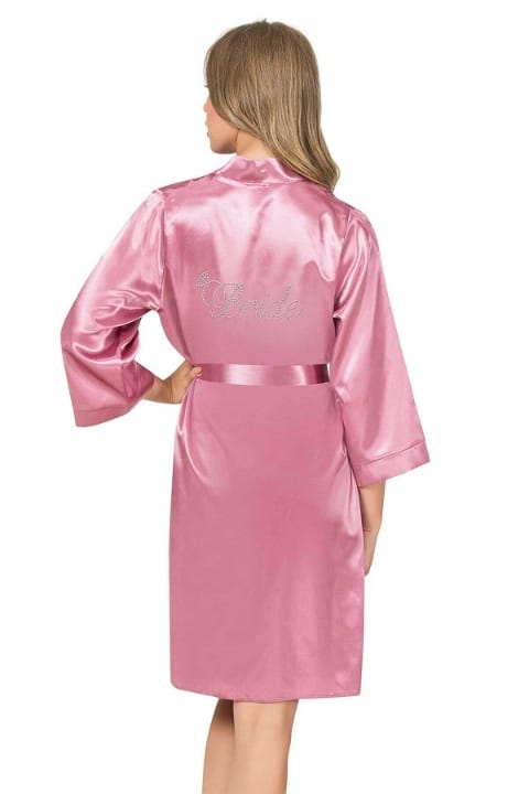 Kısa Saten Bride Sabahlık Bej Ekru Ahu 7600 - Gül Kurusu