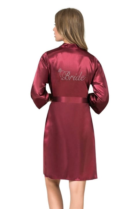Kısa Saten Bride Sabahlık Bej Ekru Ahu 7600 - Bordo