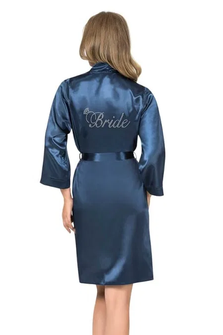 Kısa Saten Bride Sabahlık Bej Ekru Ahu 7600 - Lacivert