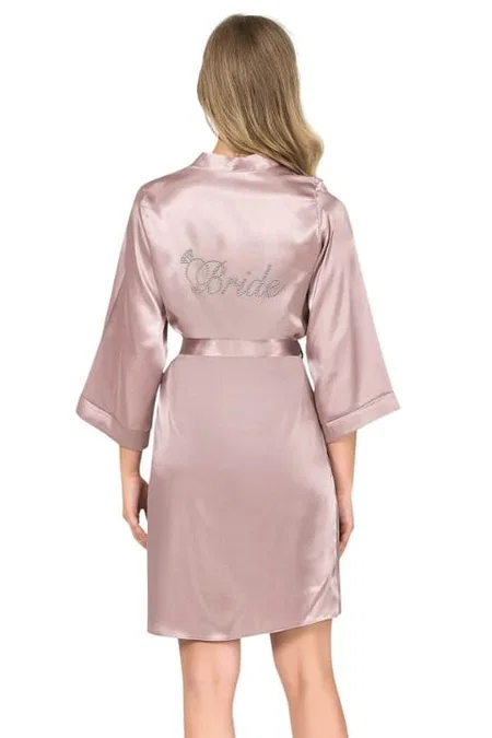 Kısa Saten Bride Sabahlık Bej Ekru Ahu 7600 - Vizon