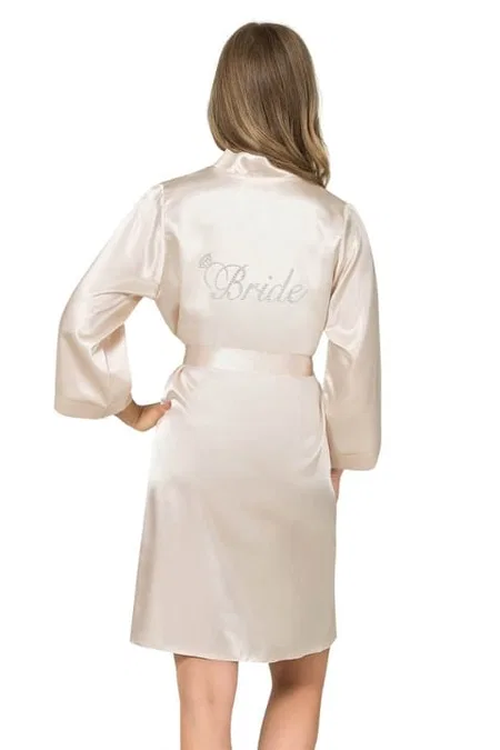 Kısa Saten Bride Sabahlık Bej Ekru Ahu 7600 - Pudra