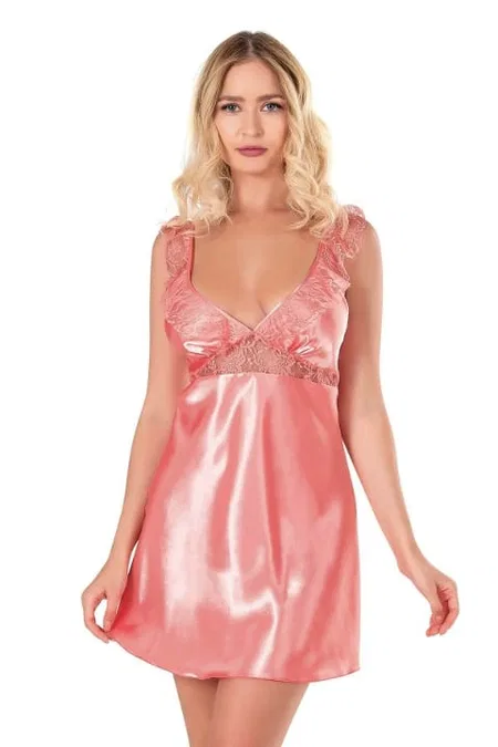 Kısa Saten Leopar Gecelik Ahu 8108 - Pembe
