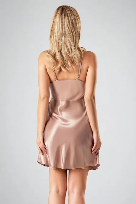 Kısa Saten Gecelik Vizon Polyester Ahu 7718 - Vizon